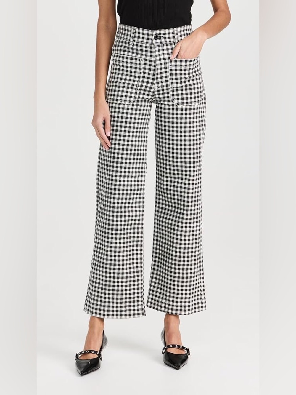 NWT ASKK NY sailor Gingham Wide-Leg Pants - Black/White sz. 32